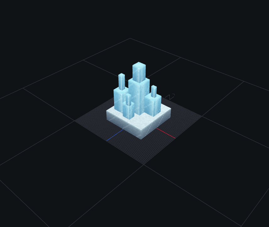 Crystal block model in Blockbench editor showing the 3D model on a grid