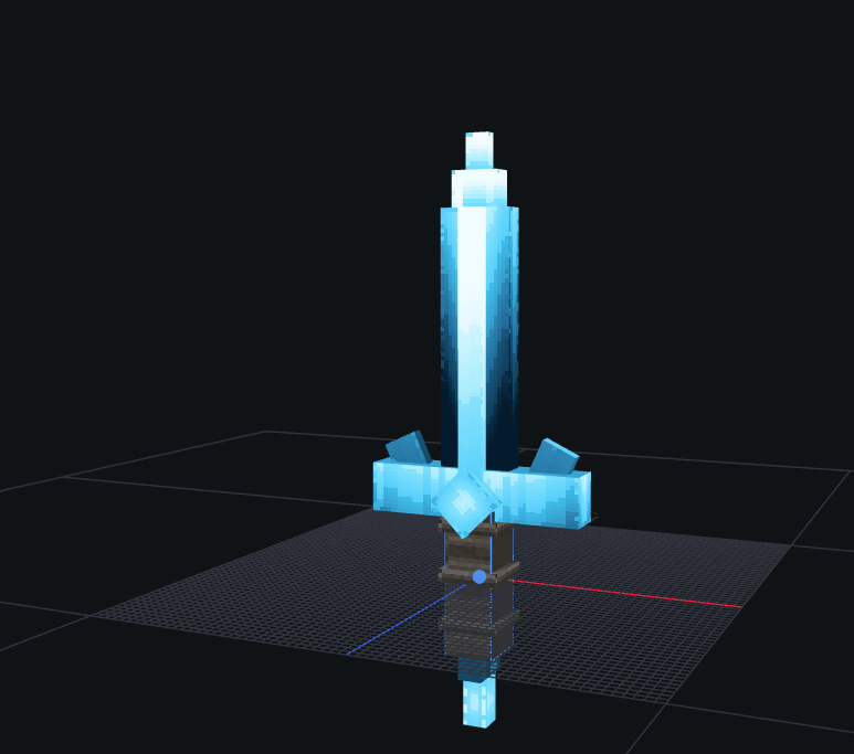 Crystal Sword model in Blockbench showing the voxel geometry