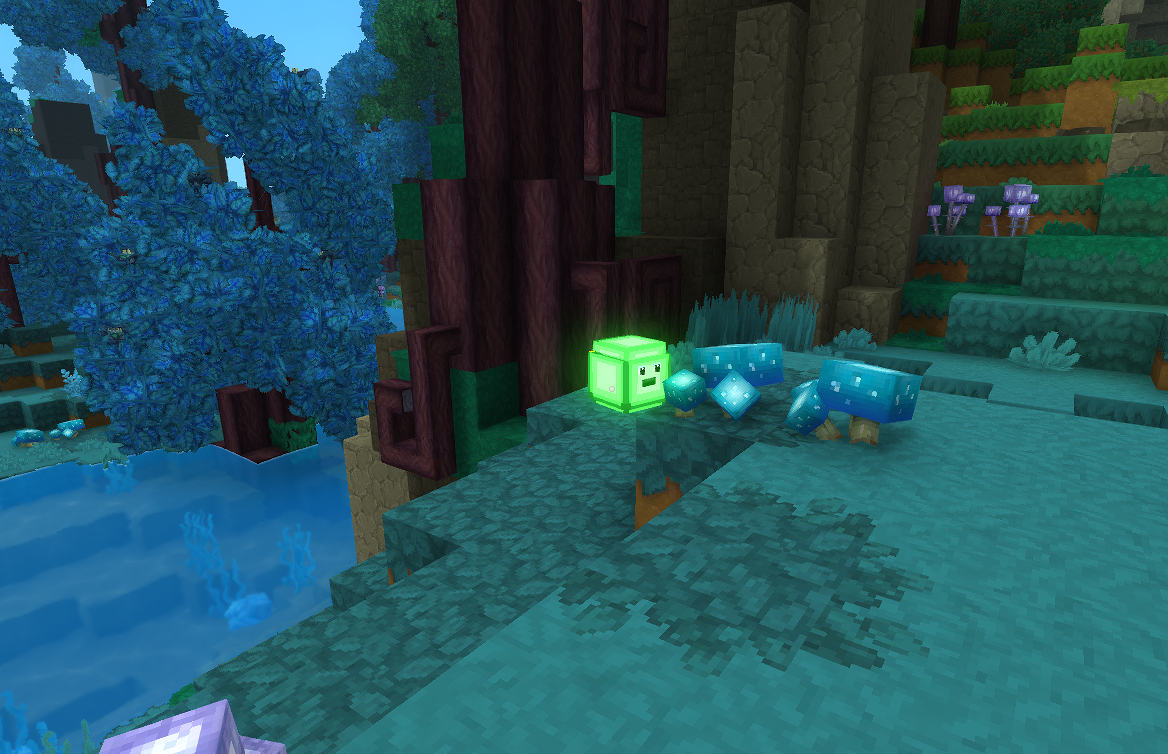 Slime spawning naturally in an Azure forest biome